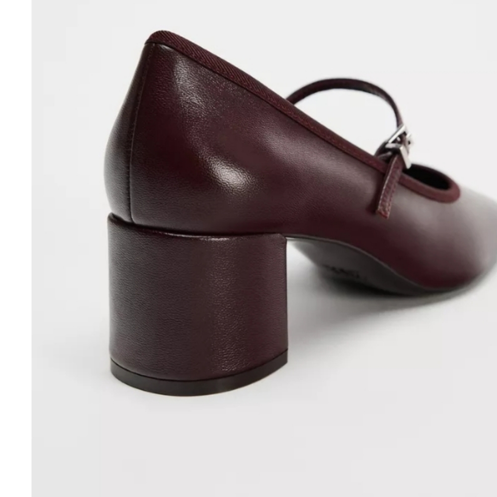 Zara Burgundy Mary Jane Block Heel Pumps - Picture 5 of 11